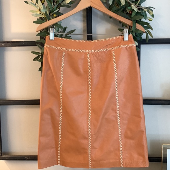 Genuine Gap Leather Skirt- Camel Color with Cream Stiching - Picture 4 of 6